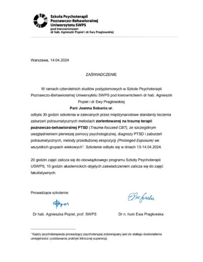 zaswiadczenie-ukonczenie-szkolenia-zorientowanego-na-traume-terapii-poznawczo-behawioralnej-PTSD-joanna-sobani