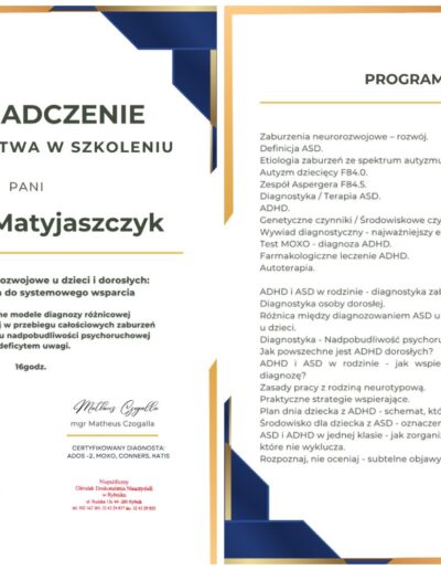 joanna matyjaszczyk zaświadczenie