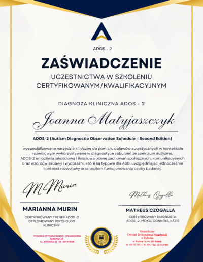 zaświadczenie ados2 matyjaszczyk joanna