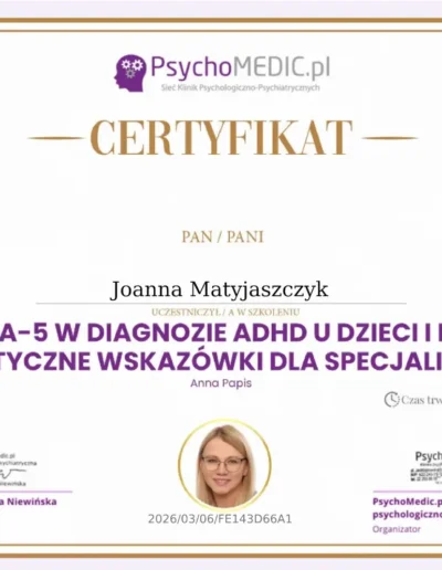 Joanna Matyjaszczyk Certyfikat 1